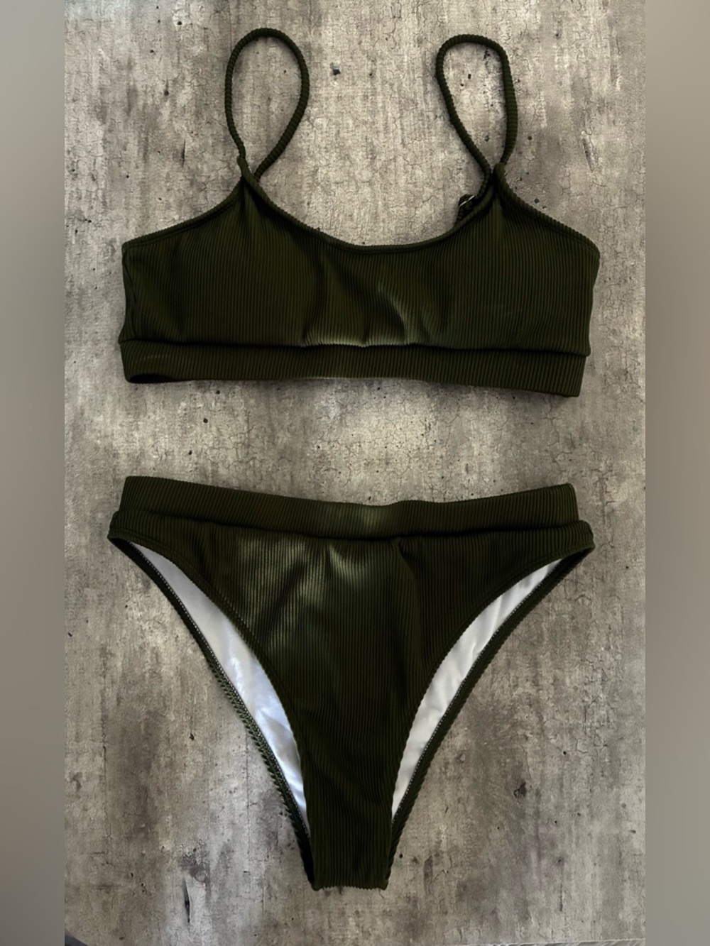 Olive Ribbed Bikini Two-Piece Swim Set - Women Swim